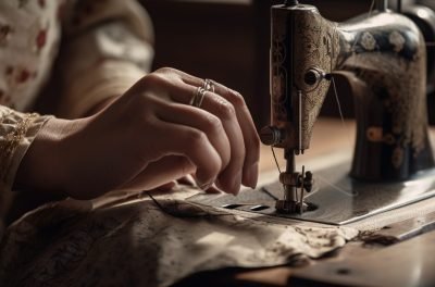 Creating fashion through skilled sewing expertise indoors generated by artificial intelligence