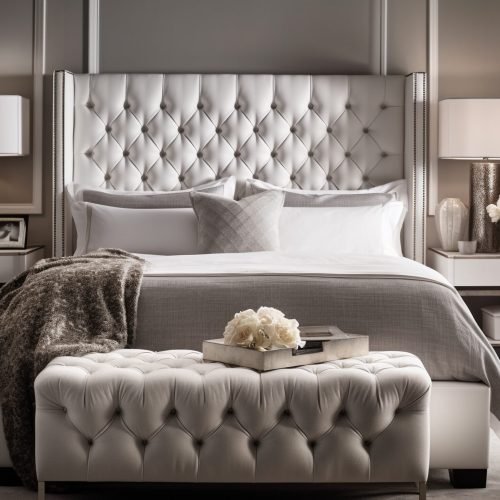 Luxurious modern bedroom with comfortable bedding and elegant decor generated by artificial intelligence